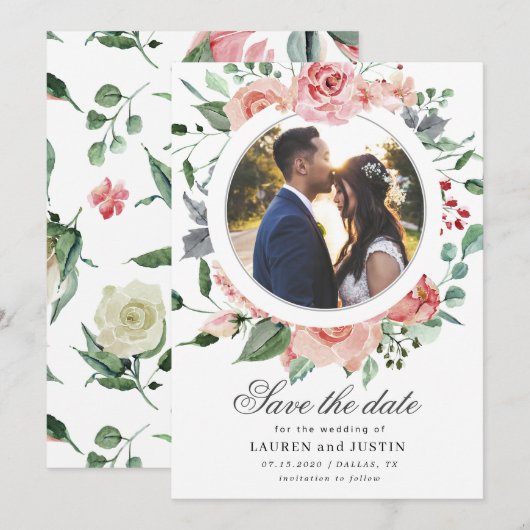 middernacht bloom bloemen Foto Save the Date Kaart (Voorkant / Achterkant)