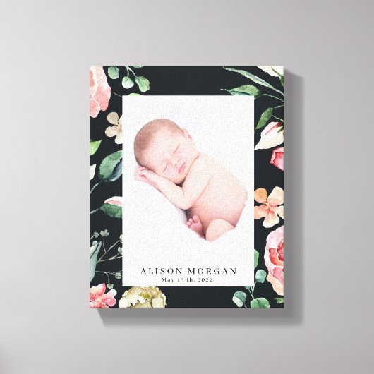 middernacht bloom blush florale foto baby canvas afdruk (Voorkant)
