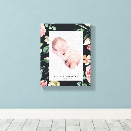 middernacht bloom blush florale foto baby canvas afdruk (Insitu (Houten vloer))