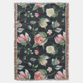 middernacht bloom elegant floral navy blauw deken (Voorkant Verticaal)