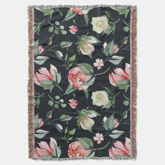 middernacht bloom elegant floral navy blauw deken (Voorkant Verticaal)