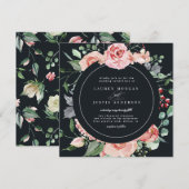 middernacht bloom elegant floral square Wedding Kaart (Voorkant / Achterkant)