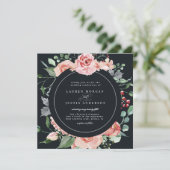 middernacht bloom elegant floral square Wedding Kaart (Staand voorkant)