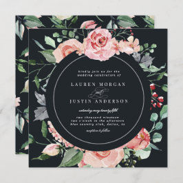 middernacht bloom elegant floral square Wedding Kaart