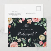 middernacht bloom floral bridesmaid Invitation Briefkaart (Voorkant / Achterkant)