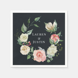 middernacht bloom floral Monogram Paper Napkin Servet