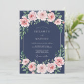 Middernacht Blush Petal Bruiloft Kaart (Staand voorkant)