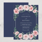 Middernacht Blush Petal Bruiloft Kaart (Voorkant / Achterkant)