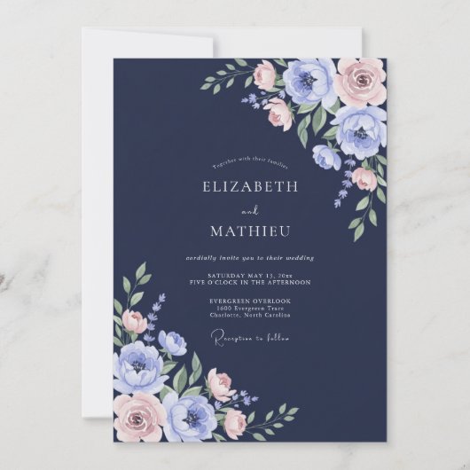 Middernacht Blush Ranunculus Eucalyptus Bruiloft Kaart (Voorkant)