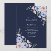 Middernacht Blush Ranunculus Eucalyptus Bruiloft Kaart (Voorkant / Achterkant)