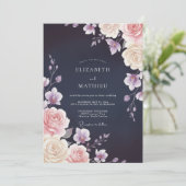Middernacht Blush Roze Bloemblad Bruiloft Kaart (Staand voorkant)