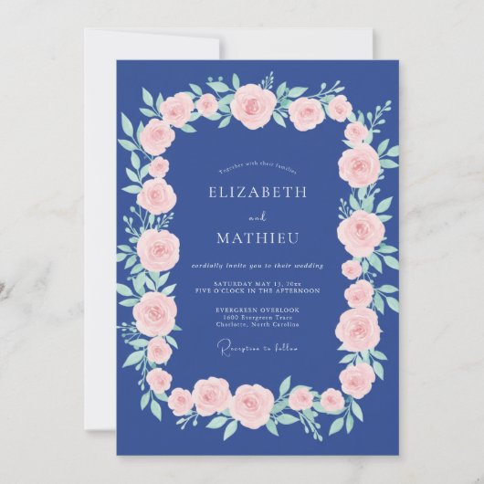 Middernacht Blush Rozen Bruiloft Kaart (Voorkant)