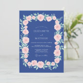 Middernacht Blush Rozen Bruiloft Kaart (Staand voorkant)