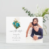 Middernacht Bos Fantasy Turquoise en Gouden Bruilo Save The Date (Staand voorkant)