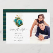 Middernacht Bos Fantasy Turquoise en Gouden Bruilo Save The Date (Voorkant / Achterkant)