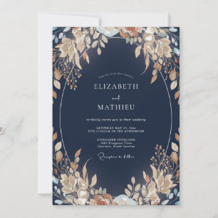 Middernacht Champagne Loof Eucalyptus Bruiloft Kaart