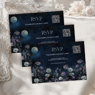 Middernacht Cosmos Donkere Bloemige Trouw- QR-code RSVP Kaartje