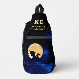 Middernacht Draak Minimalistische Initialen Terug Sling Bag