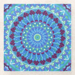 Middernacht Dromen Mandala Blauwe Boho Drink Glazen Onderzetter