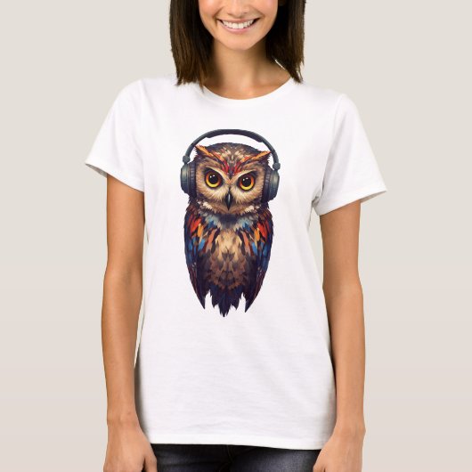 Middernacht Echo – Abstracte Uil met Ziel T-shirt (Voorkant)