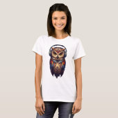 Middernacht Echo – Abstracte Uil met Ziel T-shirt (Voorkant volledig)