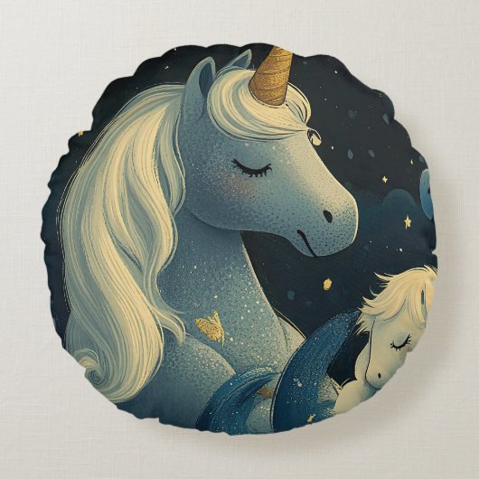 Middernacht Eenhoorn Slaapfeest Rond Kussen (Voorkant)