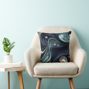 Middernacht Elegantie, Navy, Teal & Zilver Vloeiba Kussen