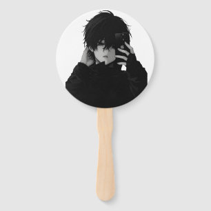 Middernacht-Emo Anime Jongen - Donkere Aesthetisch Handwaaier