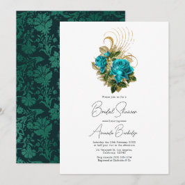 Middernacht Fantasie Turquoise en Gouden Bruilofts Kaart