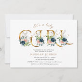 middernacht floral gold script baby shower uitnodi (Voorkant)