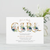 middernacht floral gold script baby shower uitnodi (Staand voorkant)