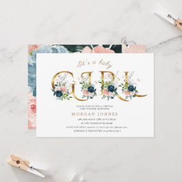 middernacht floral gold script baby shower uitnodi