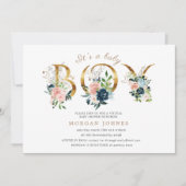middernacht floral gold script baby shower uitnodi (Voorkant)