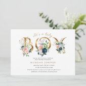 middernacht floral gold script baby shower uitnodi (Staand voorkant)