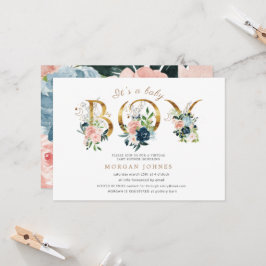 middernacht floral gold script baby shower uitnodi