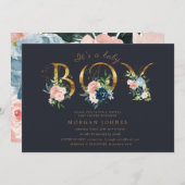 middernacht floral gold script baby shower uitnodi (Voorkant / Achterkant)