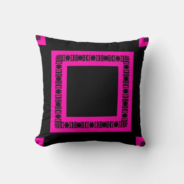 Middernacht Fuchsia Geometrisch Kussen (Voorkant)