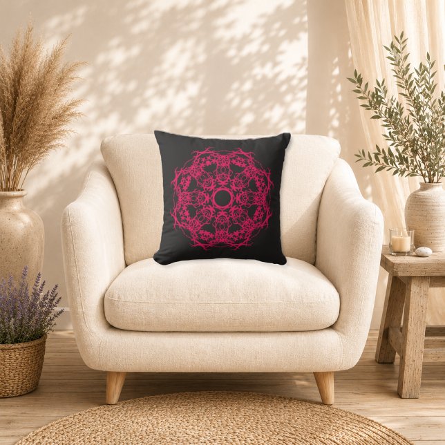Middernacht Fuchsia Mandala Kussen (Creator heeft geüpload)