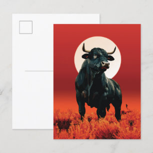 Middernacht Fury – Majestueuze Zwarte Stier Onder Briefkaart