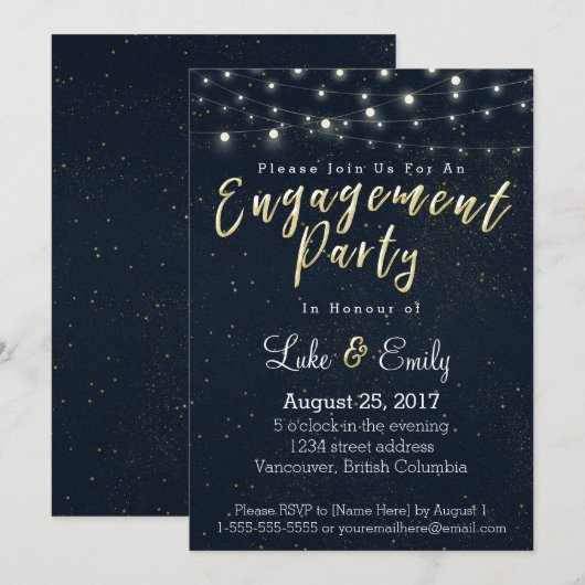 Middernacht Glamour Verlovingspartij Kaart (Voorkant / Achterkant)