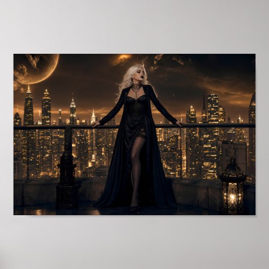 Middernacht Gothic Skyline Droomlandschap Poster (Voorkant)