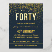 Middernacht | Gouden Confetti 40e verjaardag Folie Uitnodiging Briefkaart (Voorkant)