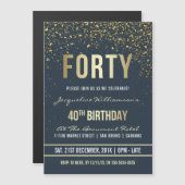 Middernacht | Gouden Confetti 40e verjaardag Magnetische Uitnodiging (Voorkant / Achterkant)