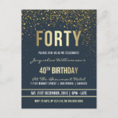 Middernacht | Gouden Confetti 40ste Verjaardagsfee Uitnodiging Briefkaart (Voorkant)