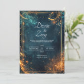 Middernacht Gouden Hemelse Elegantie Bruiloft Kaart (Staand voorkant)