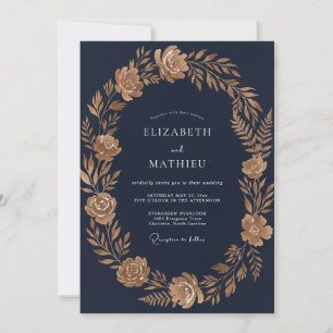 Middernacht Gouden Loof Eucalyptus Bruiloft Kaart