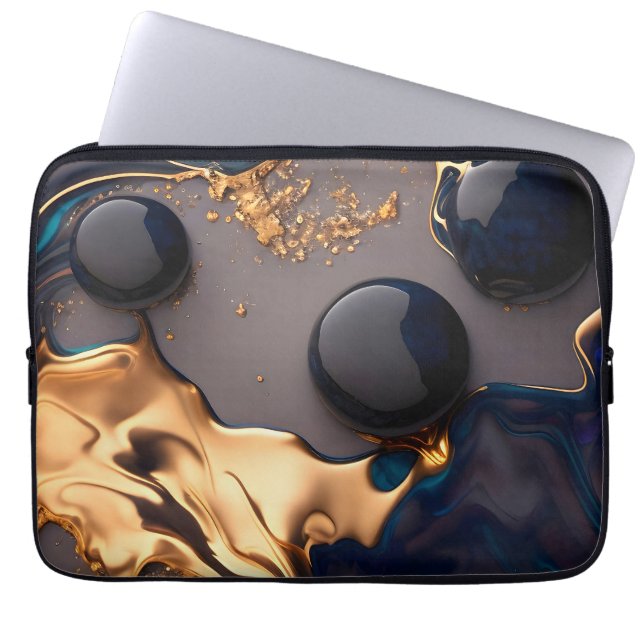 Middernacht Gouden Vloeibare Marmer Laptop Sleeve (Voorkant)