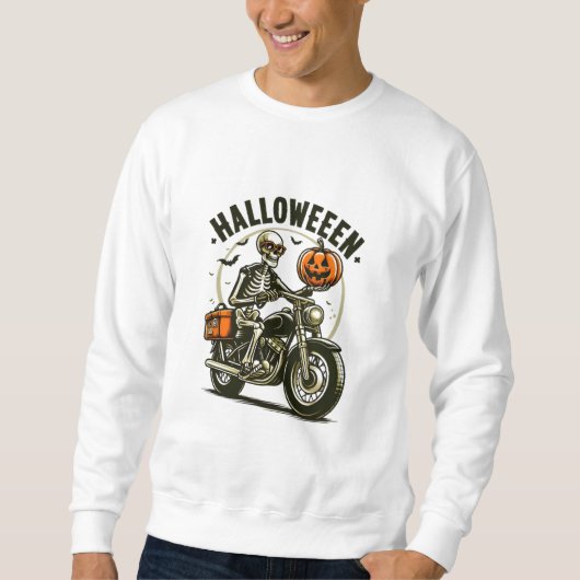 Middernacht Halloween Biker Skelet Trui (Voorkant)