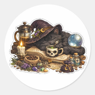 Middernacht Heks Kat Kristallen Bol Sticker