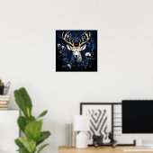 Middernacht Hemelse Bloemrijke Gotische Herten Poster (Thuiskantoor)